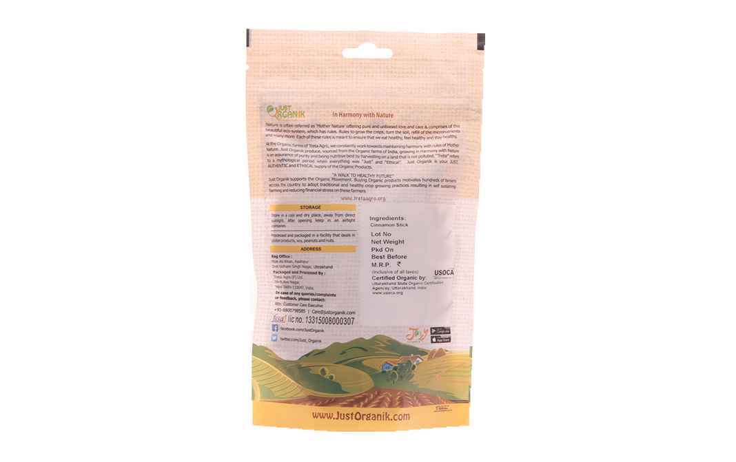Just Organik Organic Cinnamon Stick    Pack  50 grams